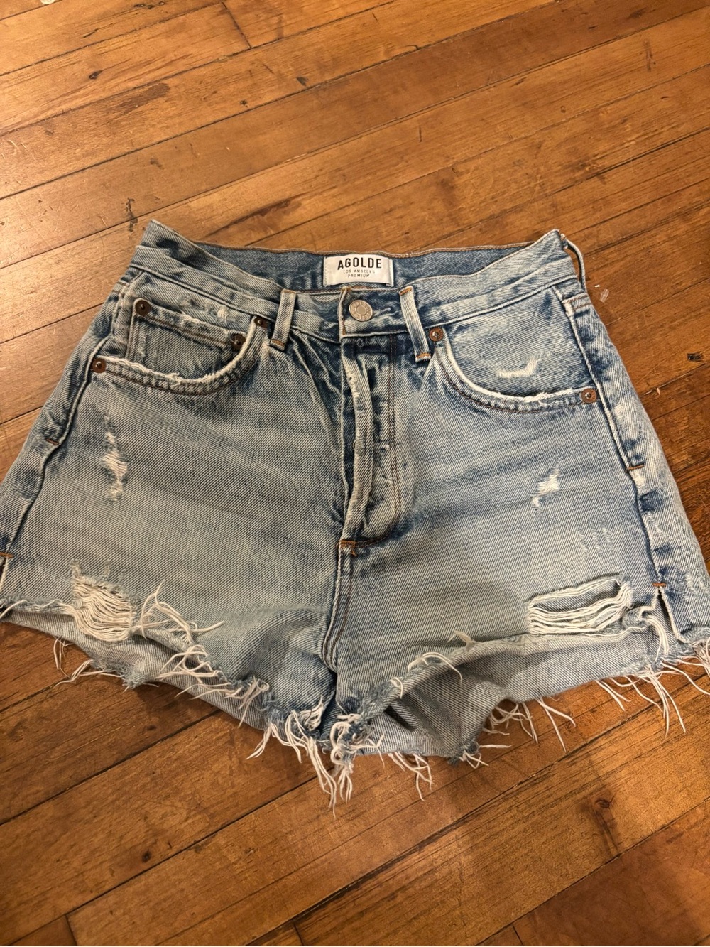 AGOLDE Light Blue Parker Distressed Denim Shorts
